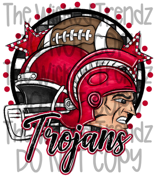 Trojans Red Football Mascot Digital Design