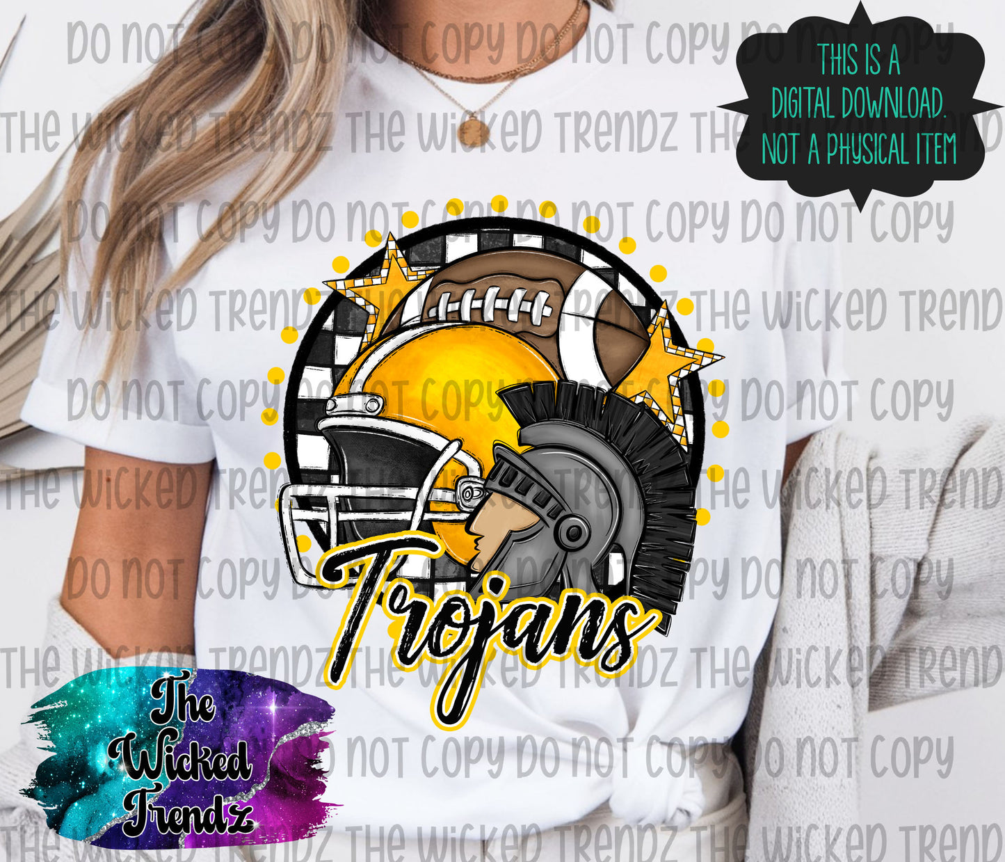 Trojans Yellow Football Mascot Digital Design