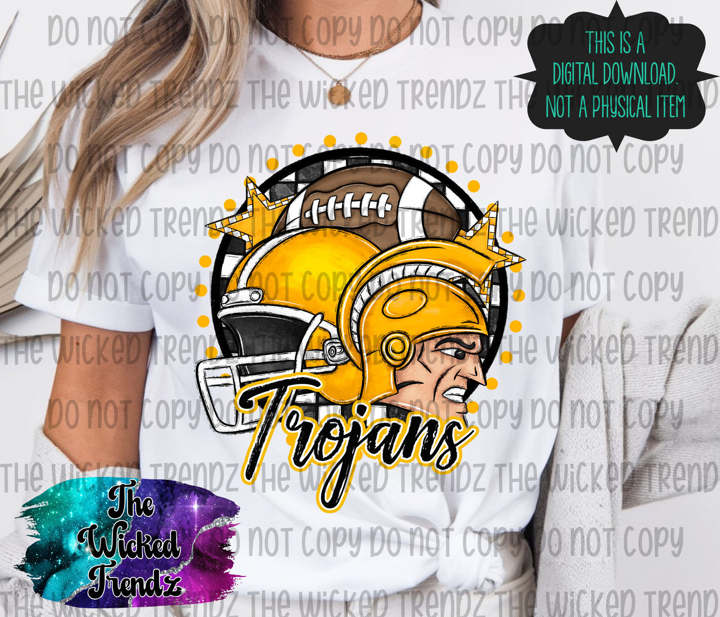 Trojans Yellow Football Mascot Digital Design