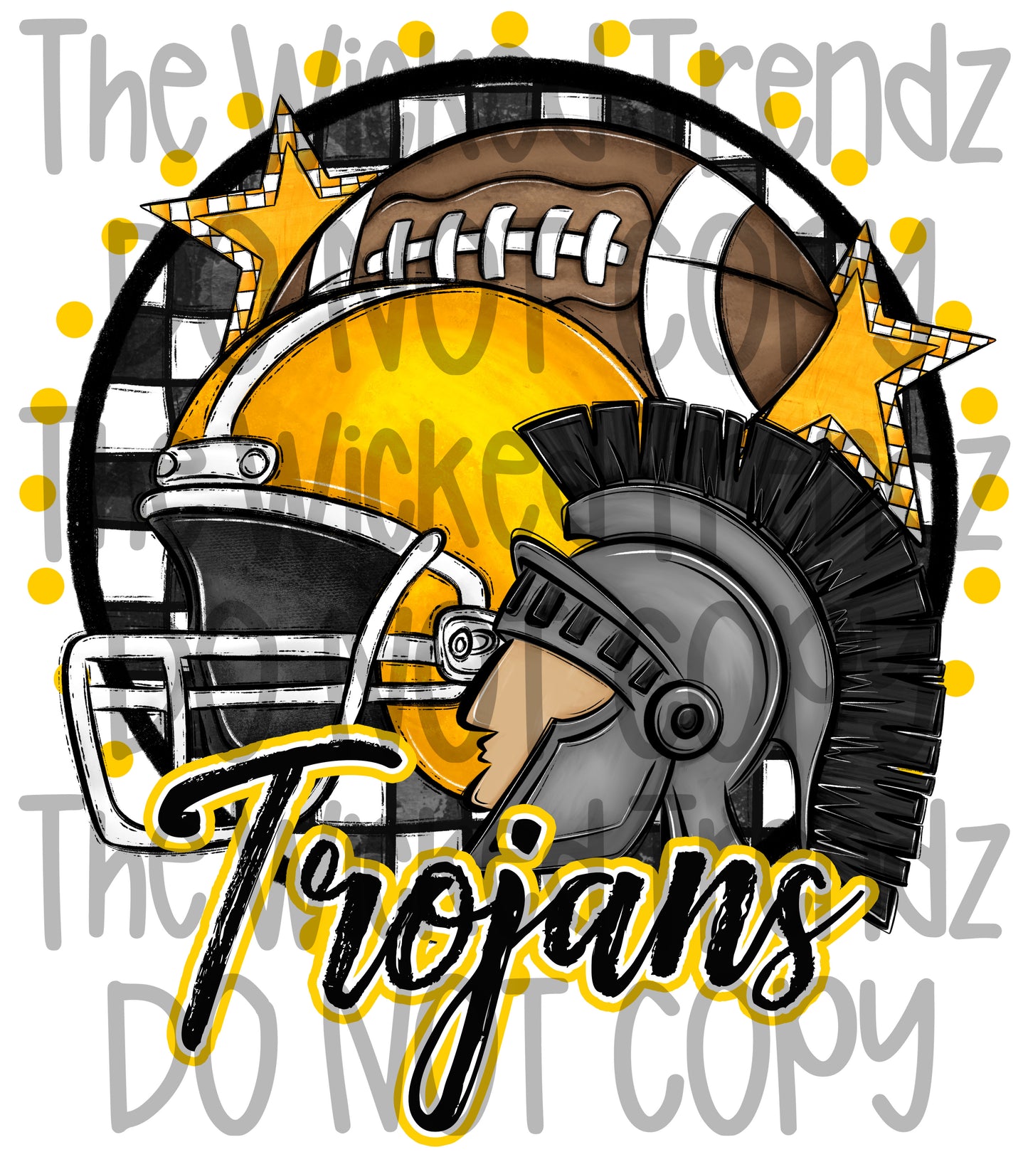 Trojans Yellow Football Mascot Digital Design