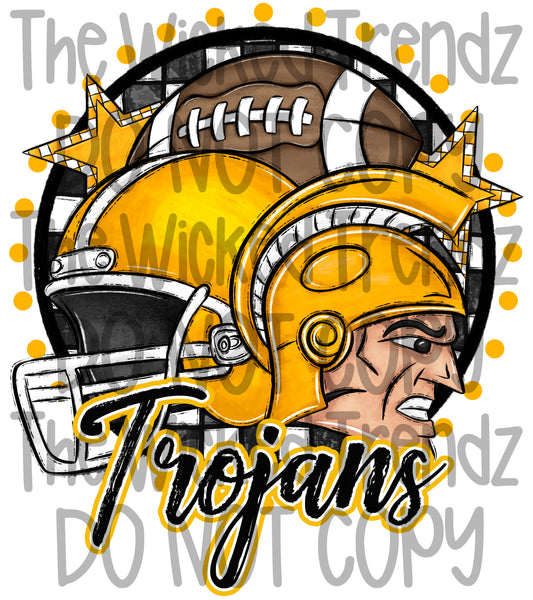 Trojans Yellow Football Mascot Digital Design