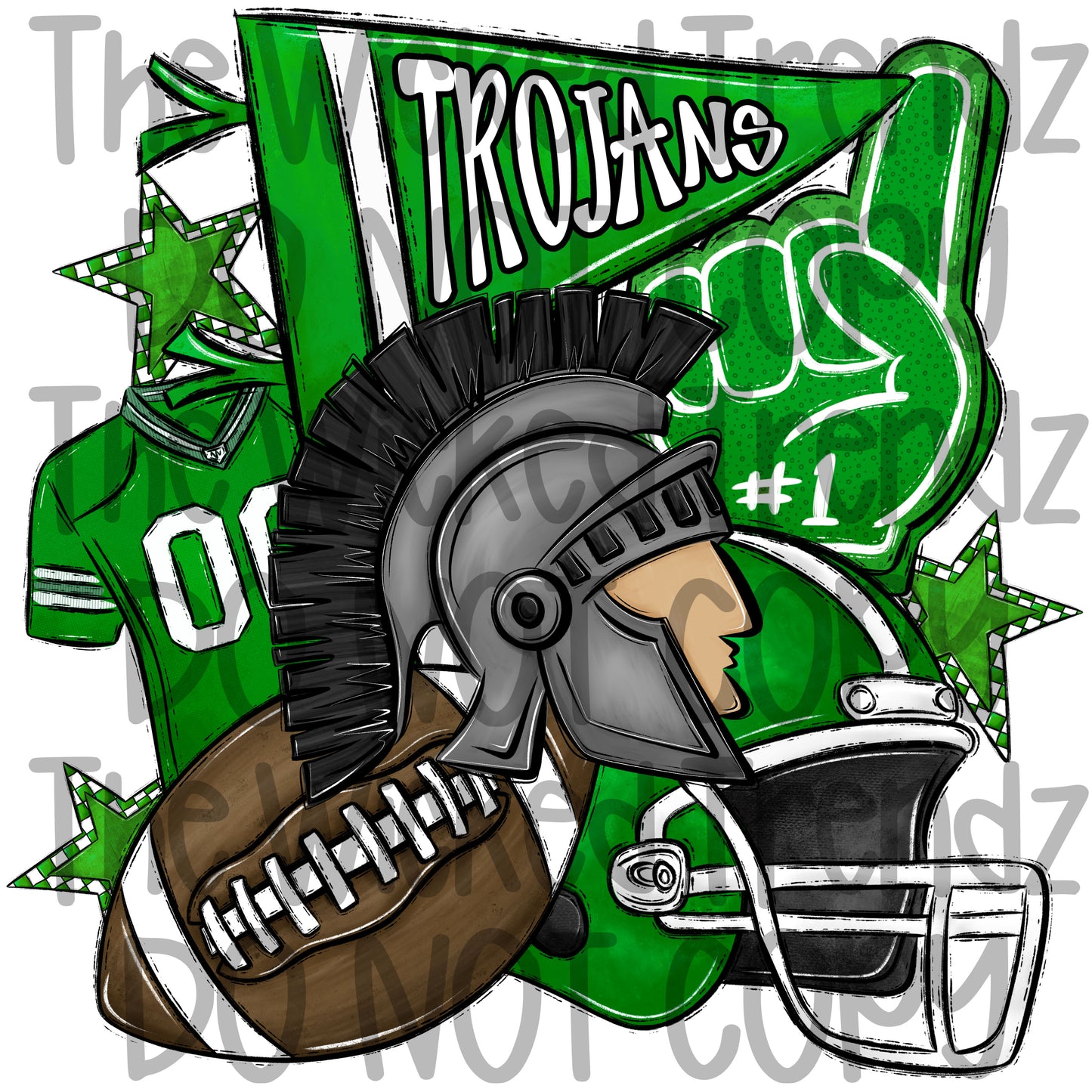 Trojans Green Football Mascot Digital Design