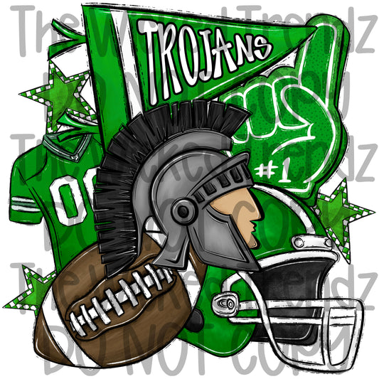 Trojans Green Football Team Mascot Digital Design