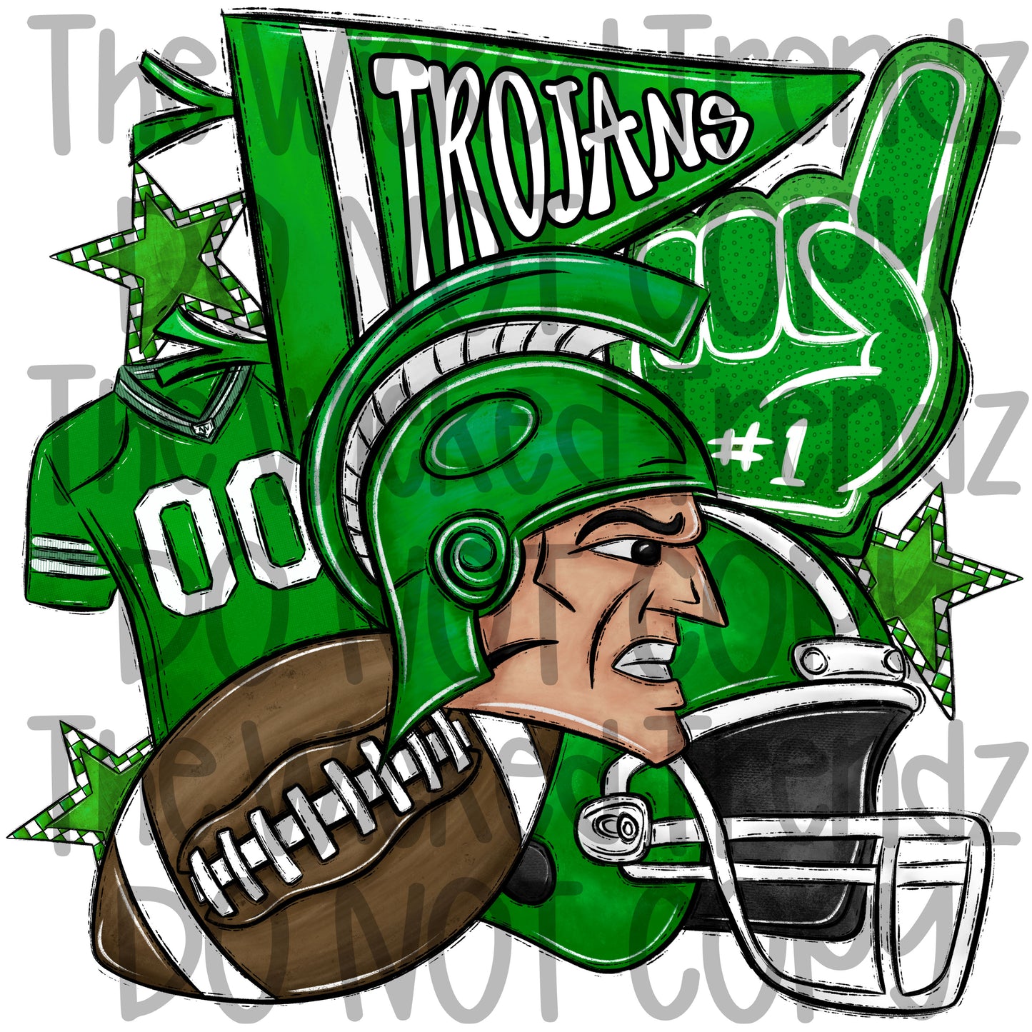 Trojans Green Football Mascot Digital Design