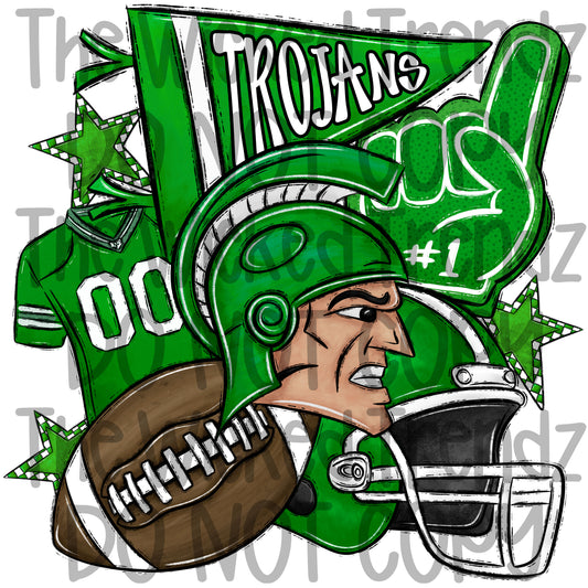Trojans Green Football Team Mascot Digital Design