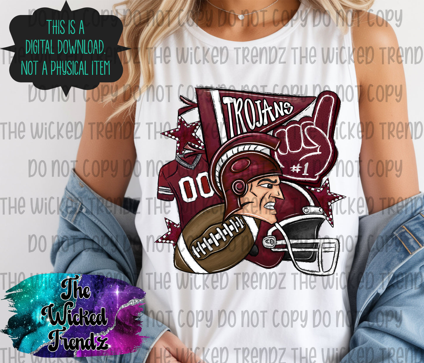 Trojans Maroon Football Mascot Digital Design