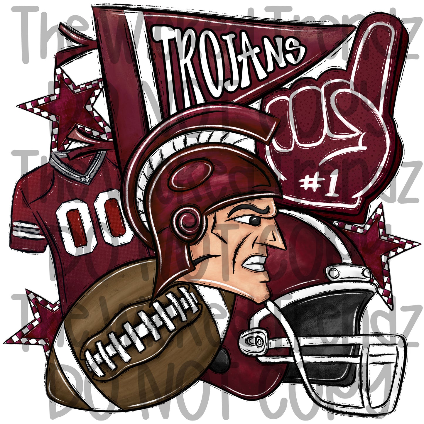 Trojans Maroon Football Mascot Digital Design