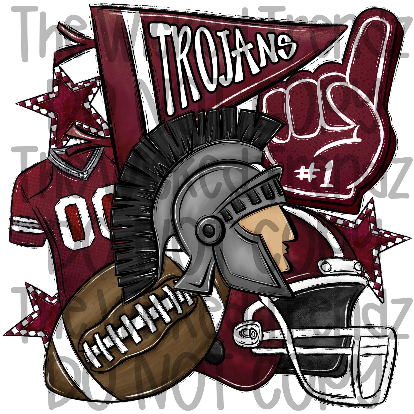 Trojans Maroon Football Mascot Digital Design