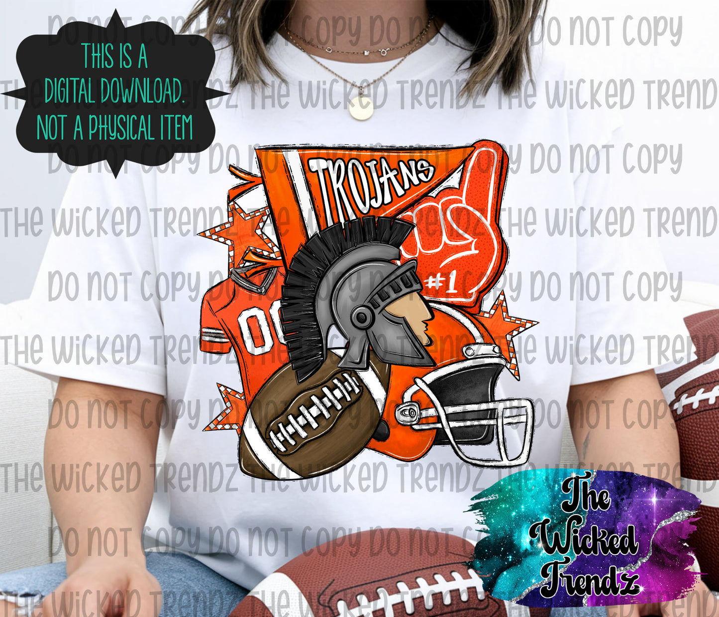 Trojans Orange Football Mascot Digital Design