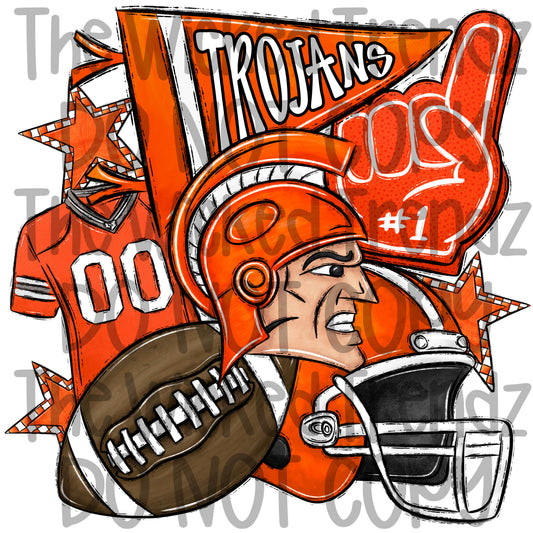 Trojans Orange Football Team Mascot Digital Design