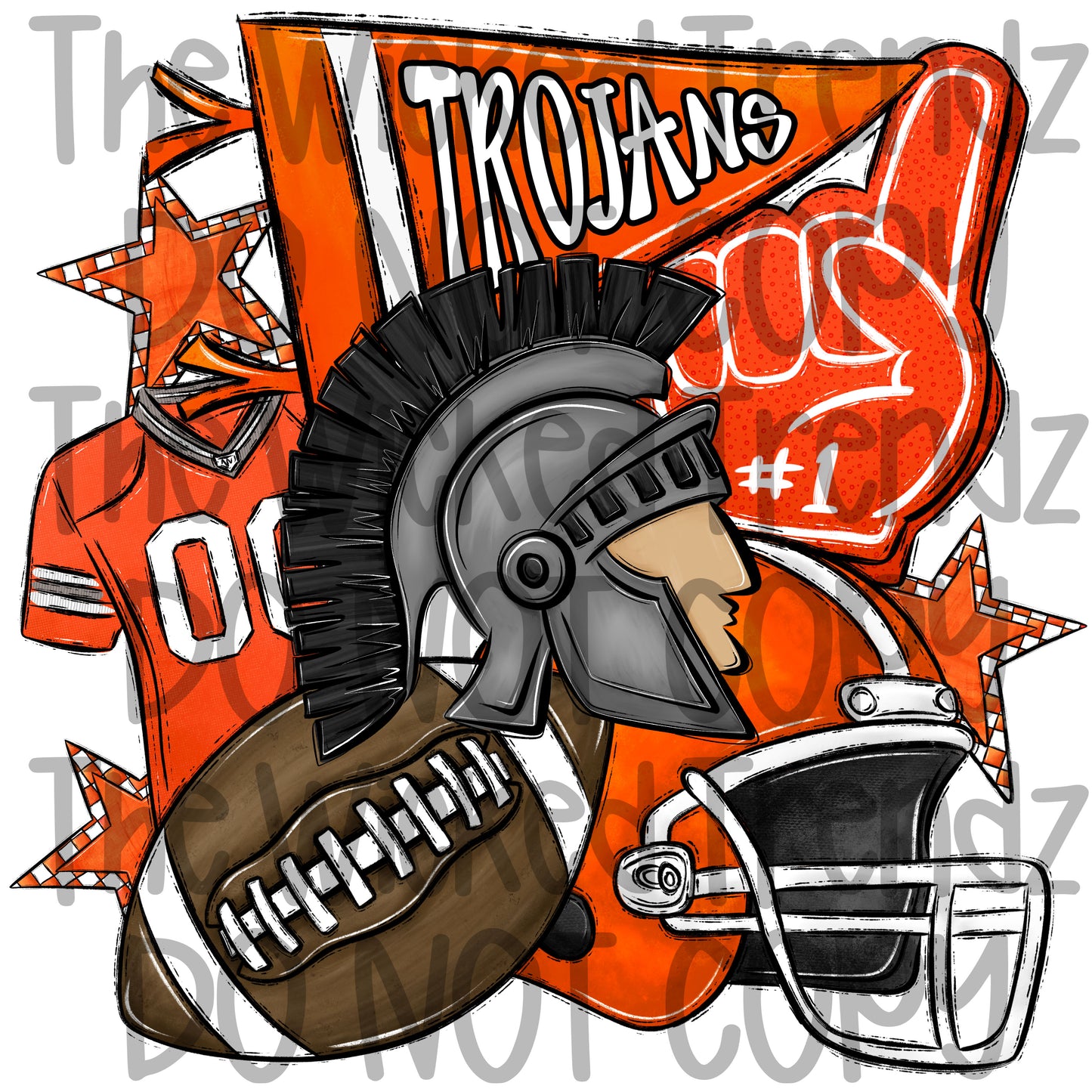 Trojans Orange Football Mascot Digital Design