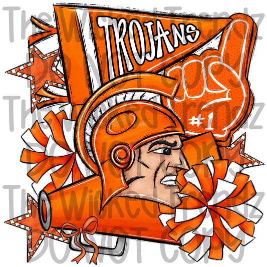 Trojans Orange Cheer Cheerleading Cheerleader Mascot Digital Design Spirit Shirt Design