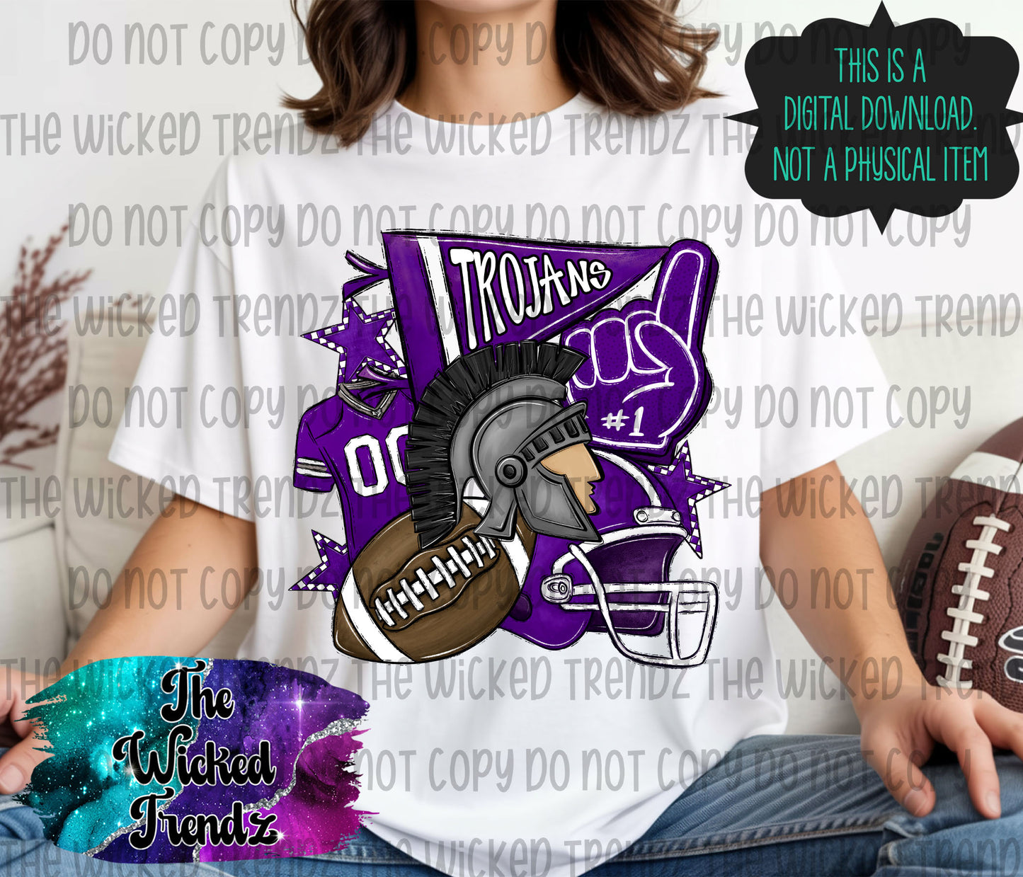 Trojans Purple Football Mascot Digital Design