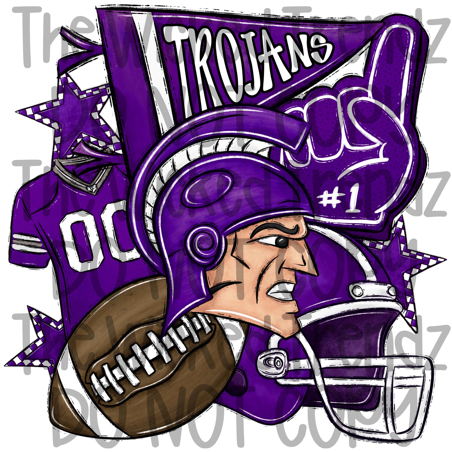 Trojans Purple Football Mascot Digital Design