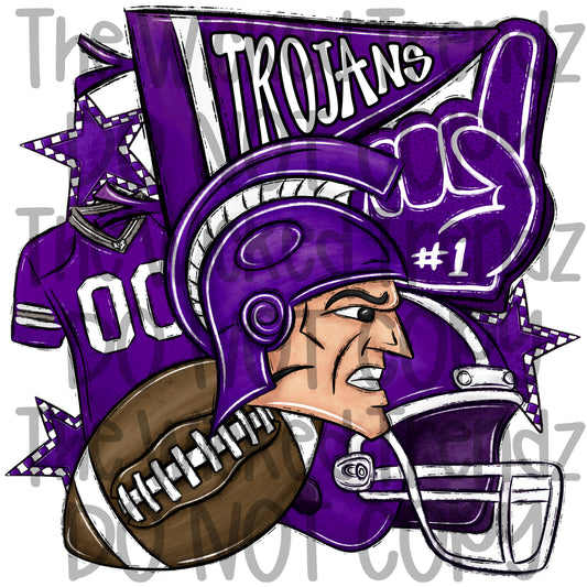 Trojans Purple Football Mascot Digital Design