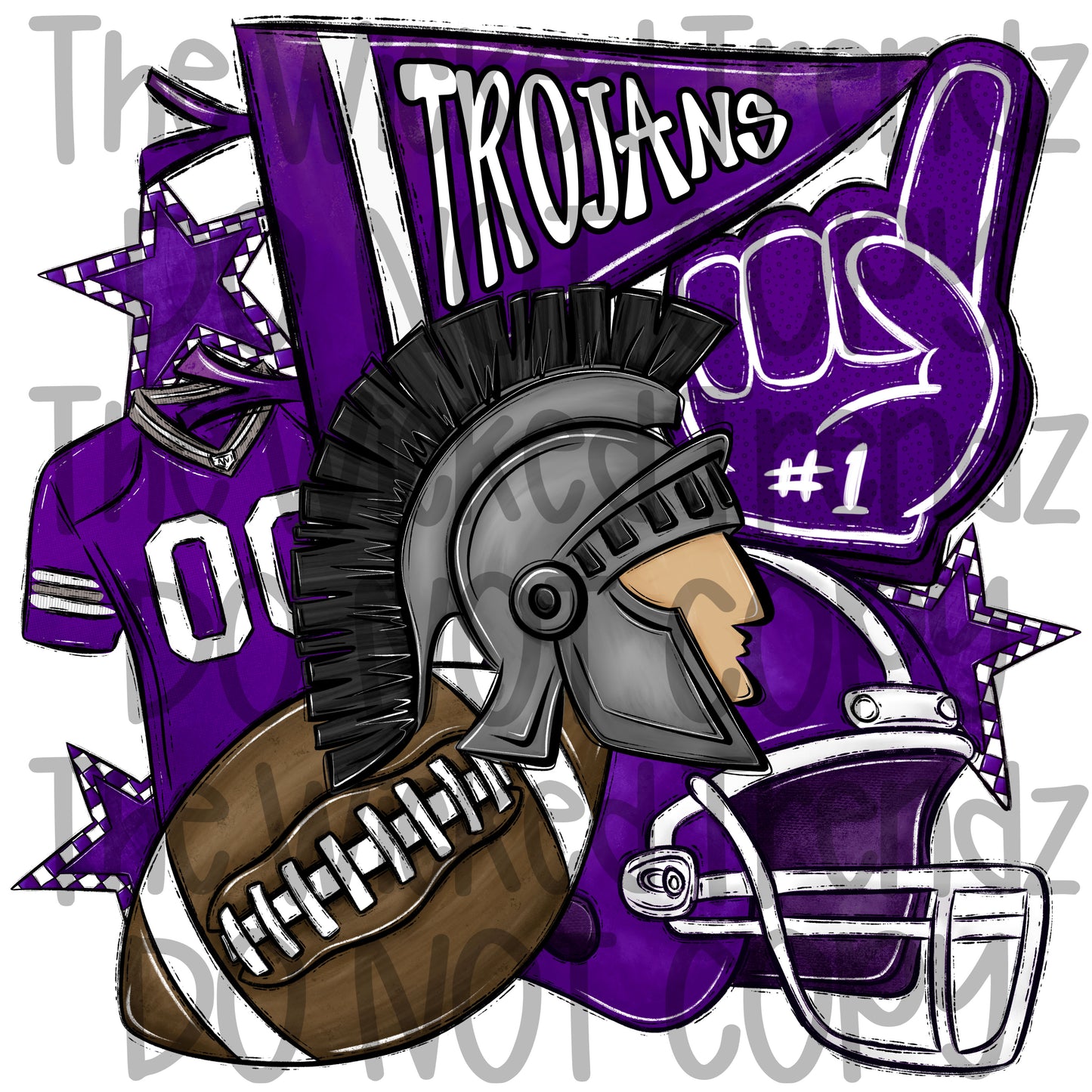 Trojans Purple Football Mascot Digital Design