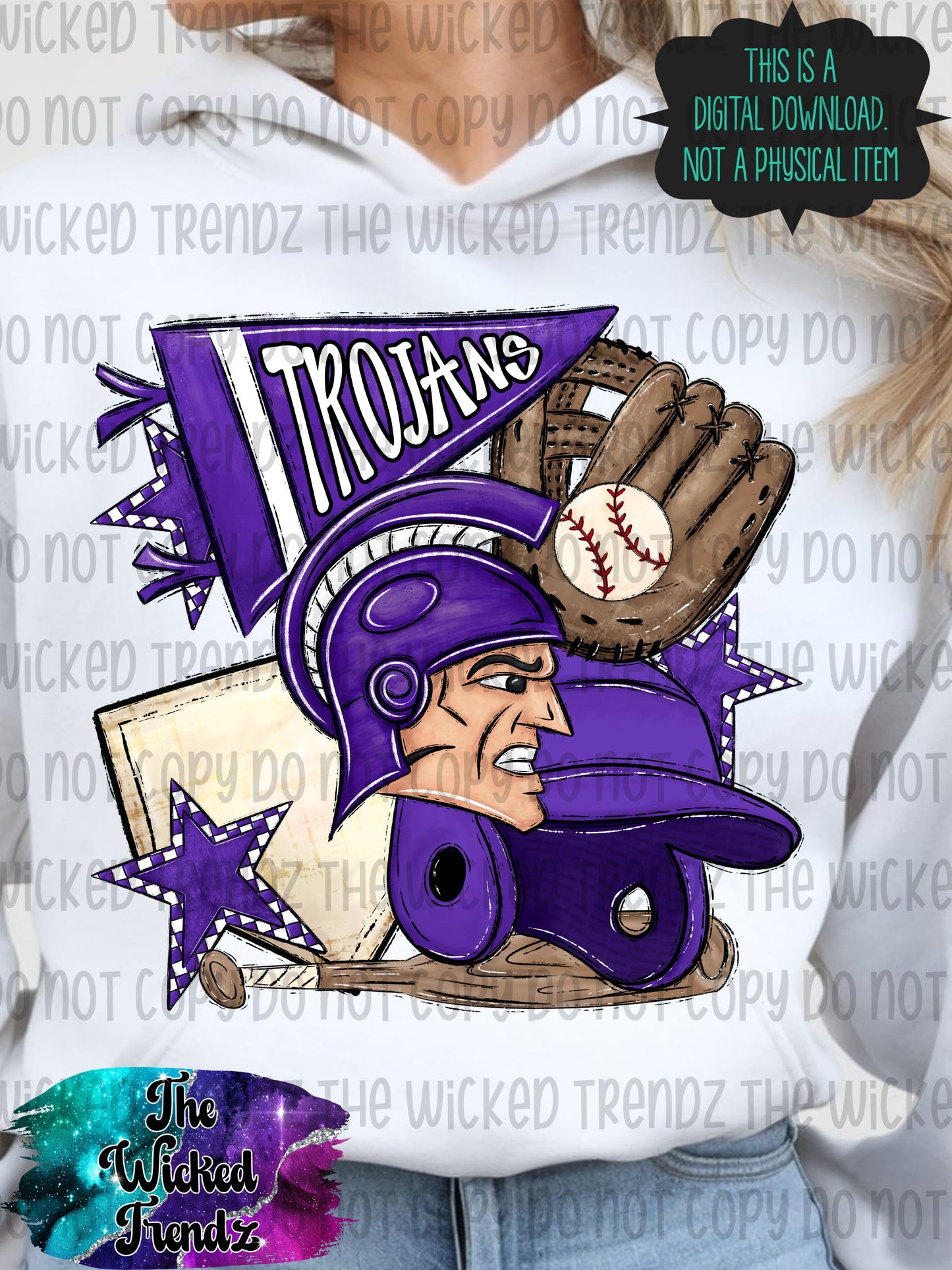 Trojans Purple Baseball Team Mascot Digital Design