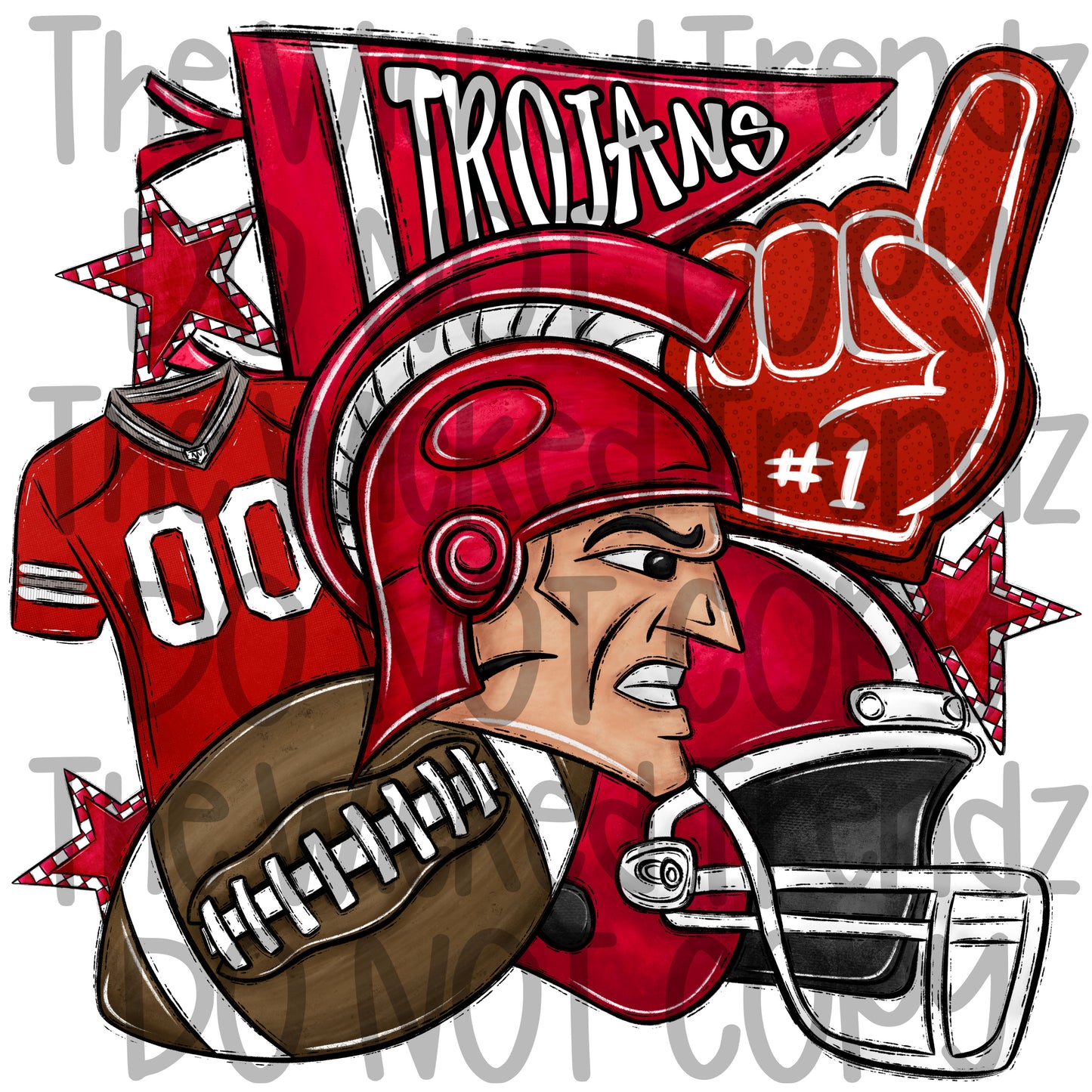 Trojans Red Football Mascot Digital Design