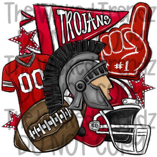 Trojans Red Football Mascot Digital Design