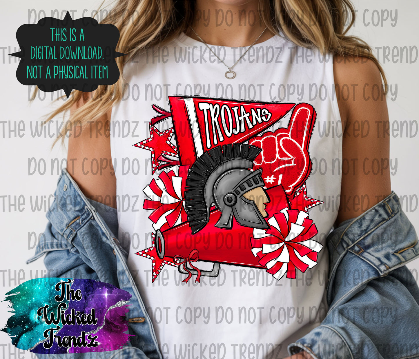 Trojans Red Cheer Cheerleading Cheerleader Mascot Digital Design Spirit Shirt Design