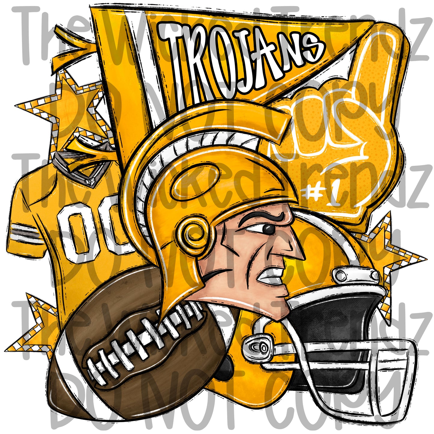 Trojans Yellow Football Mascot Digital Design
