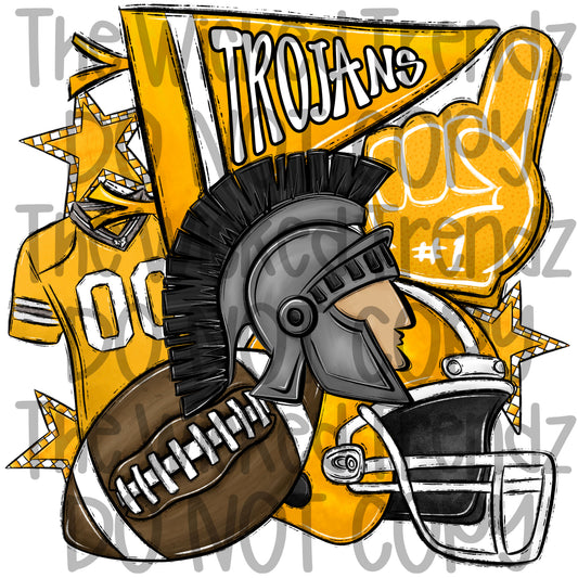 Trojans Yellow Football Mascot Digital Design