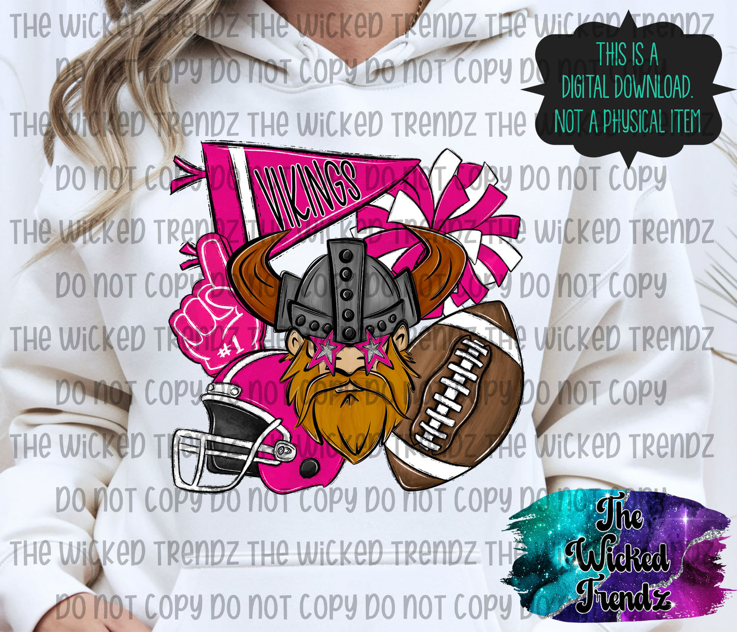 Vikings Pink Out Football Cheer Mascot Digital Design October Awareness