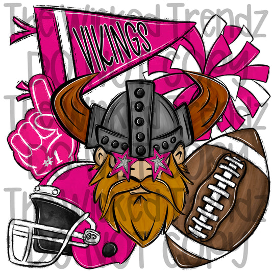 Vikings Pink Out Football Cheer Mascot Digital Design October Awareness