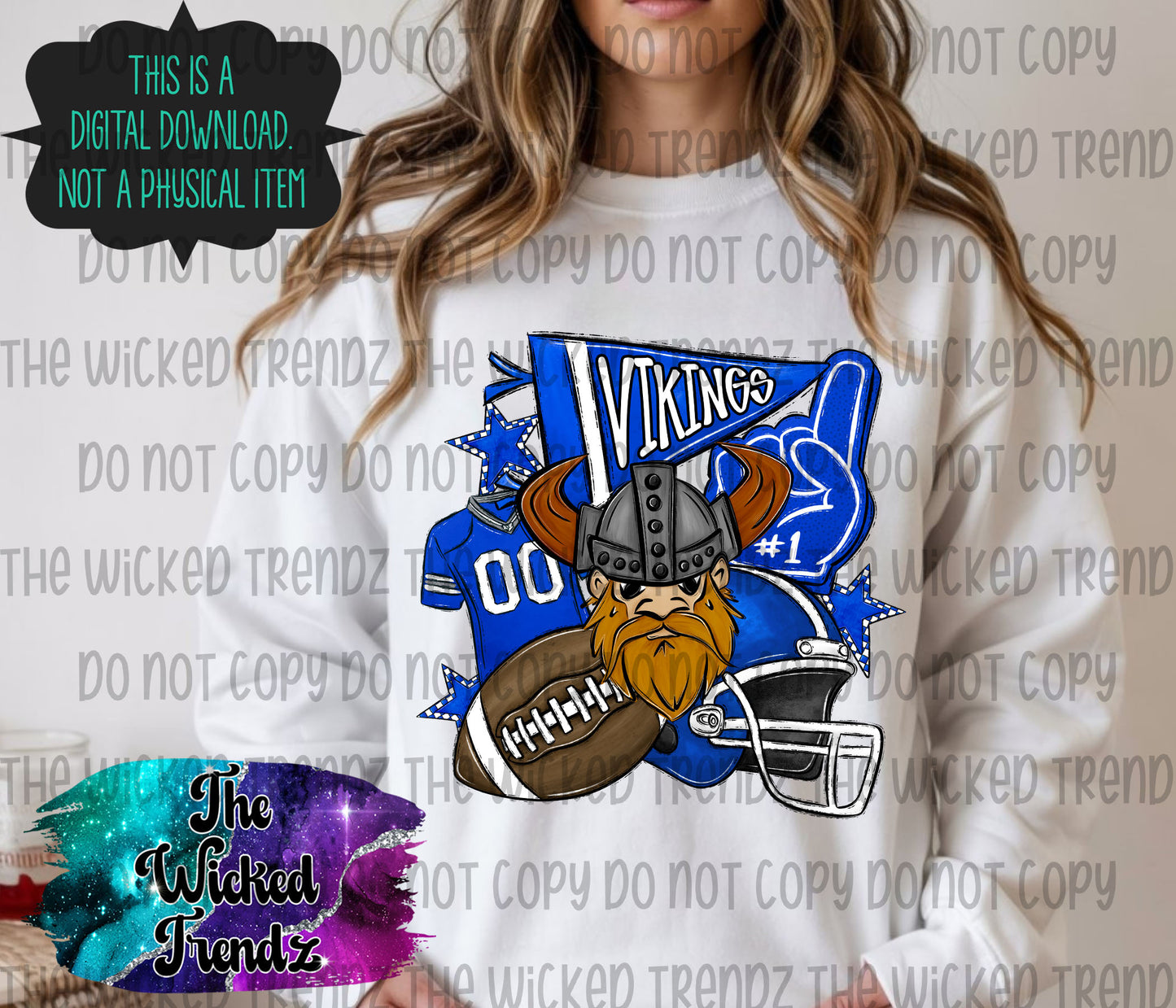 Vikings Blue Football Mascot Digital Design