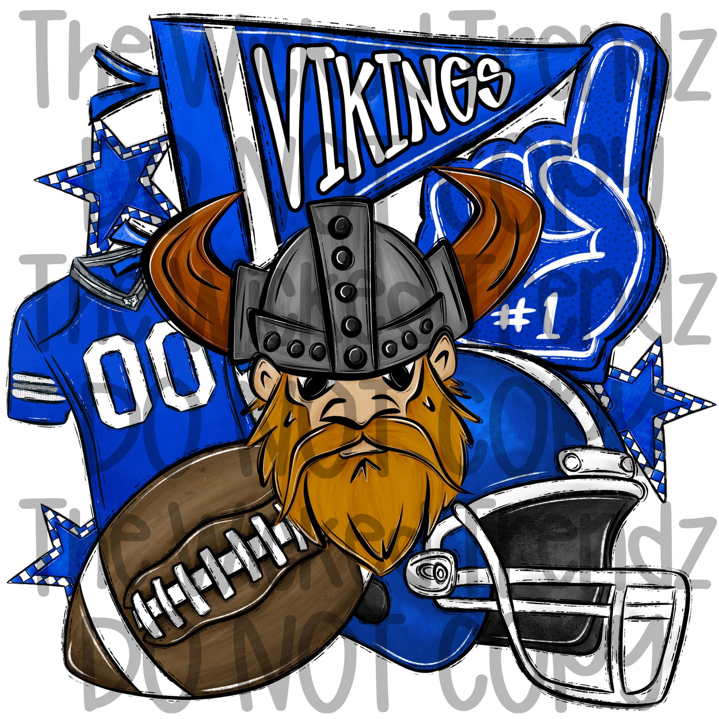 Vikings Blue Football Mascot Digital Design