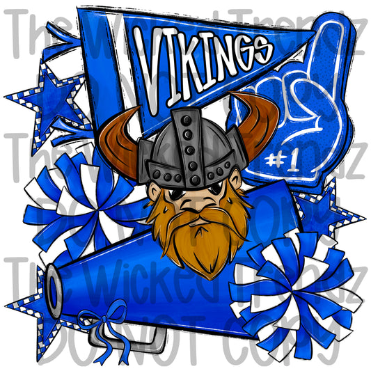 Vikings Blue Cheer Cheerleading Cheerleader Mascot Digital Design Spirit Shirt Design