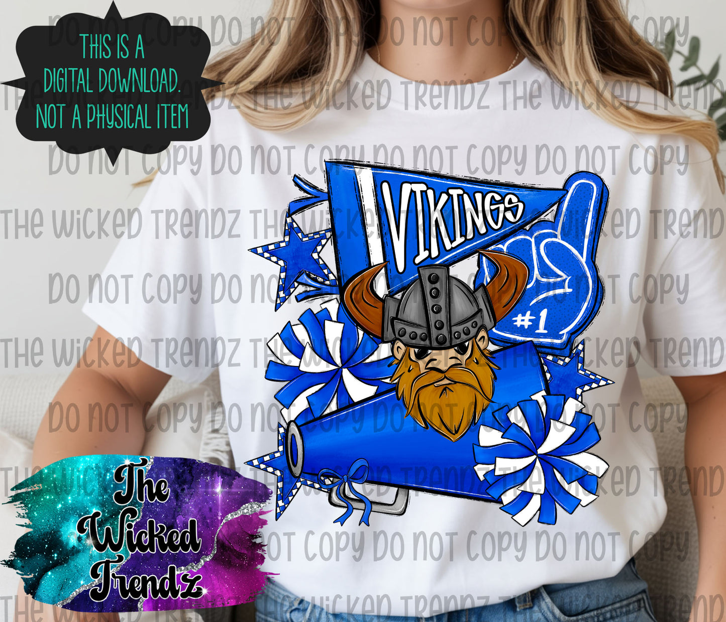 Vikings Blue Cheer Cheerleading Cheerleader Mascot Digital Design Spirit Shirt Design