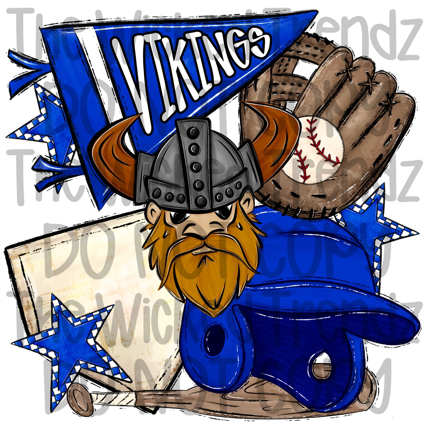 Vikings Blue Baseball Team Mascot Digital Design