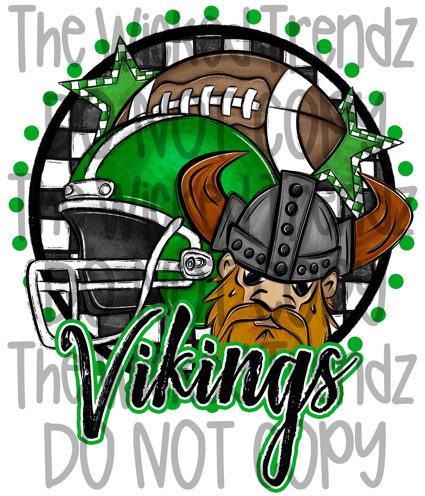 Vikings Green Football Mascot Digital Design