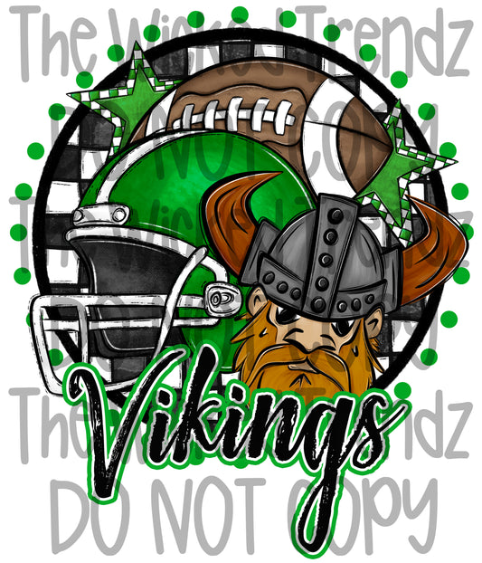 Vikings Green Football Mascot Digital Design