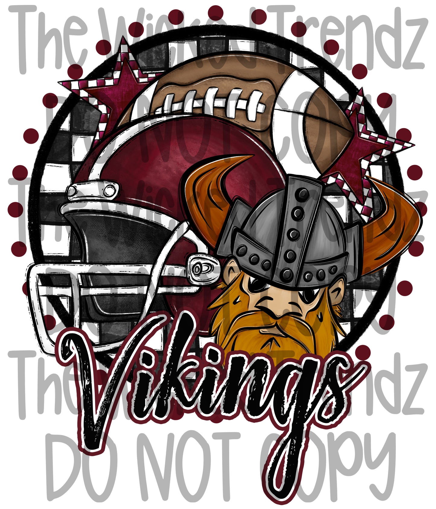 Vikings Maroon Football Mascot Digital Design