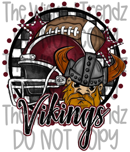 Vikings Maroon Football Mascot Digital Design