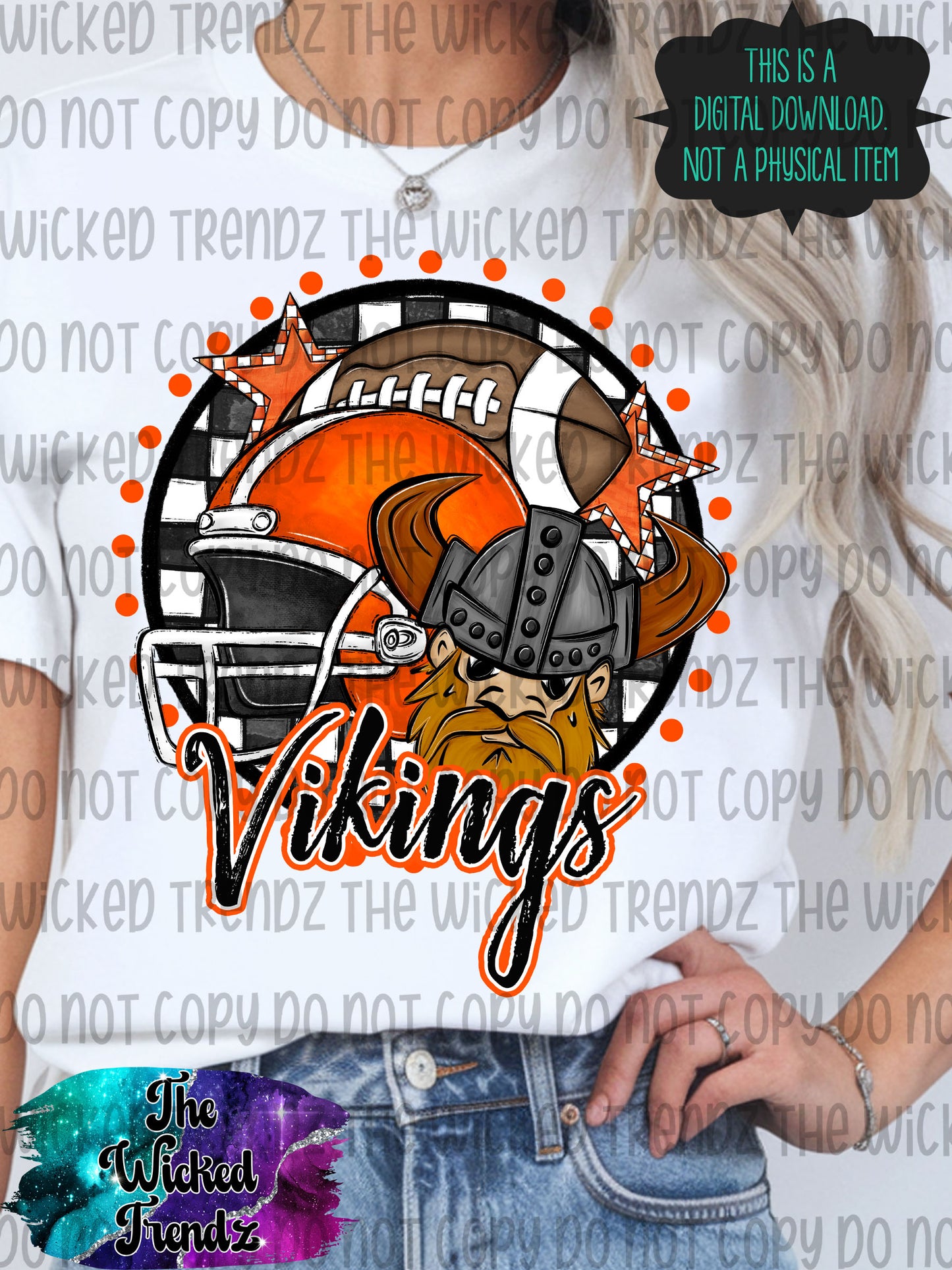 Vikings Orange Football Mascot Digital Design