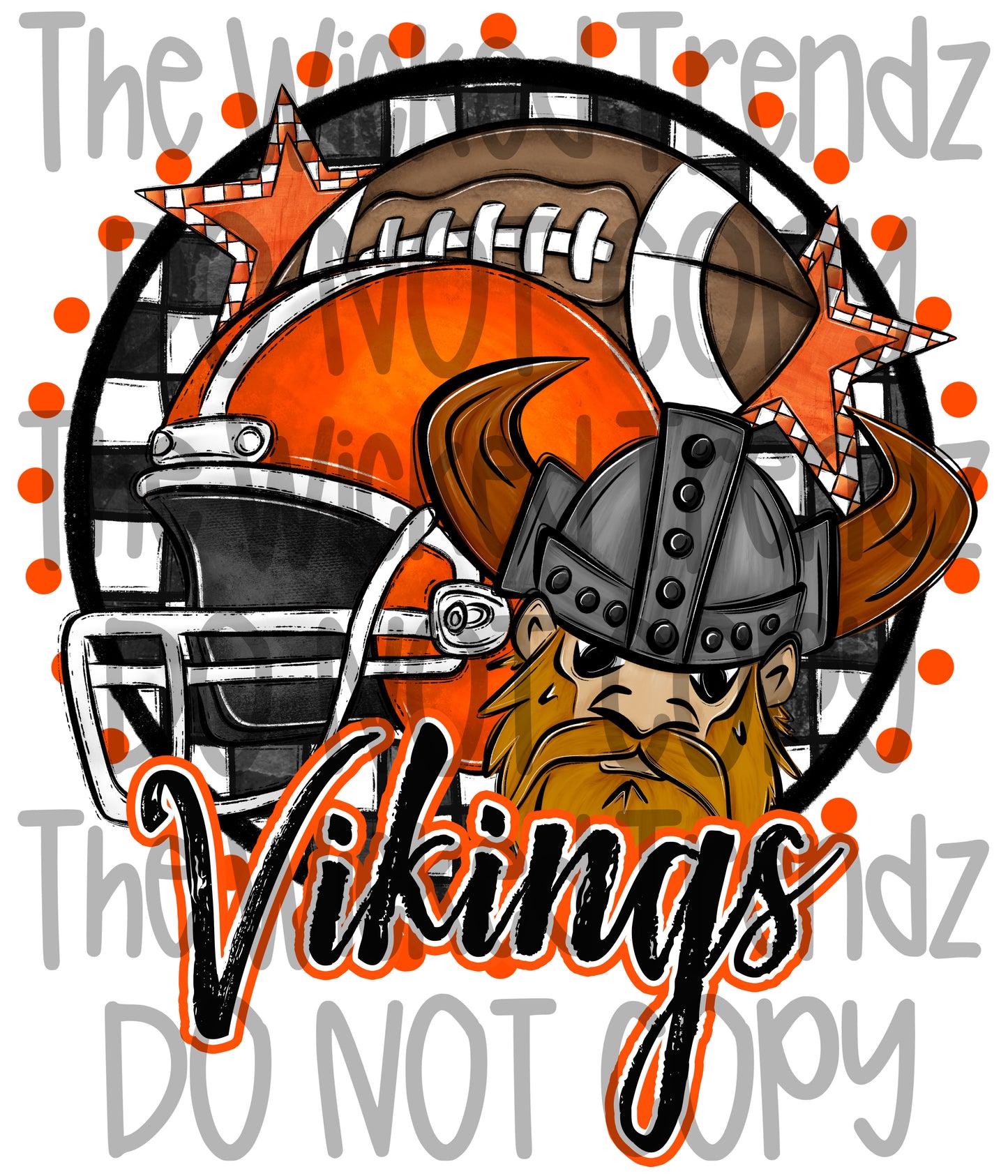 Vikings Orange Football Mascot Digital Design