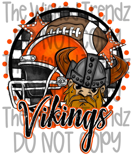 Vikings Orange Football Mascot Digital Design