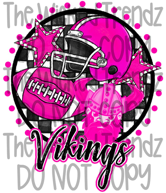 Vikings Pink Out Football Cheer Mascot Digital Design October Awareness