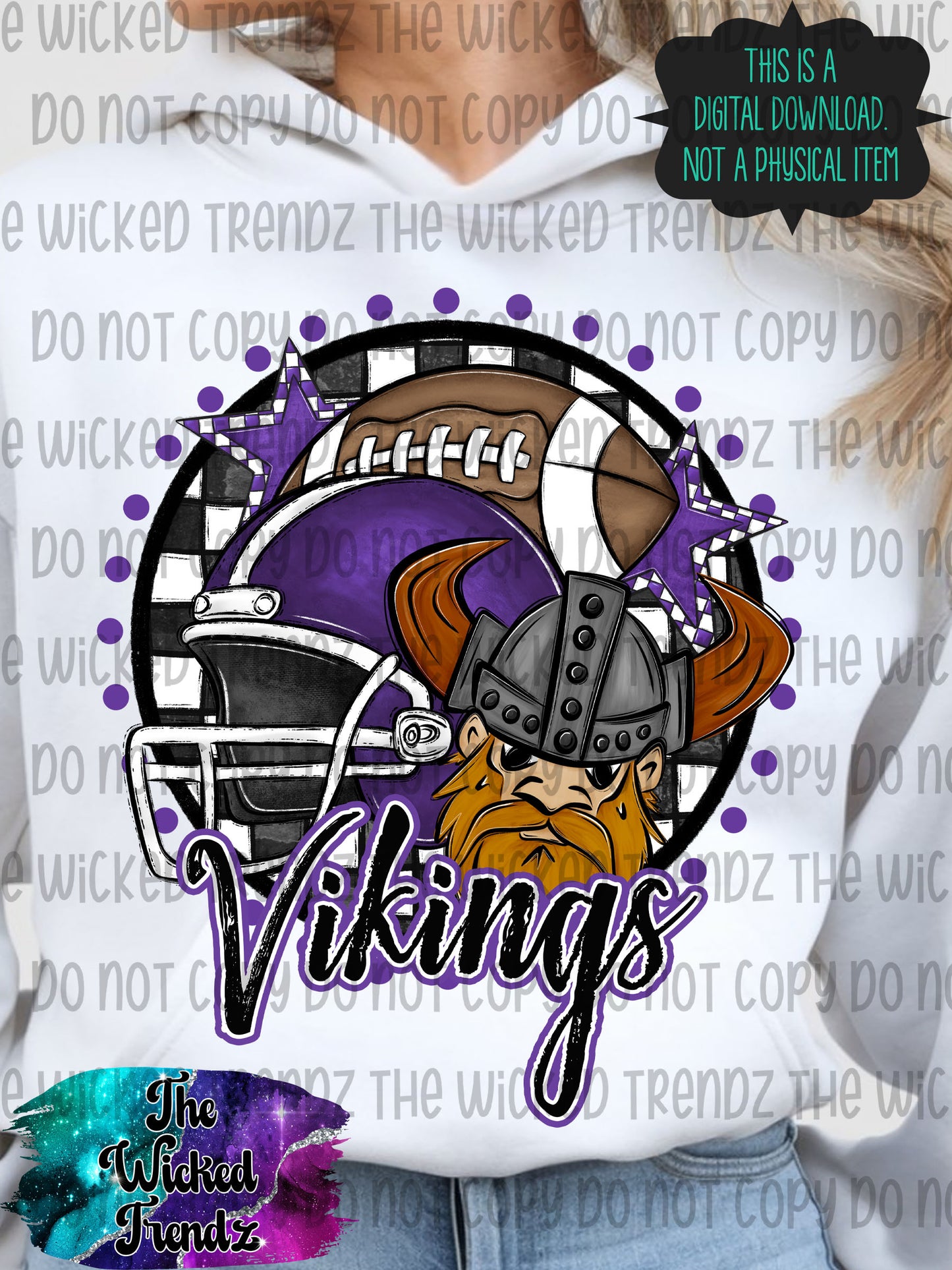 Vikings Purple Football Mascot Digital Design