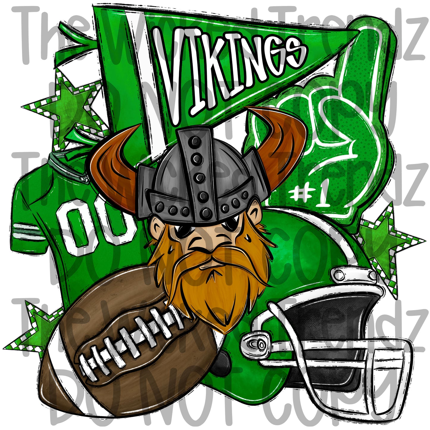Vikings Green Football Mascot Digital Design