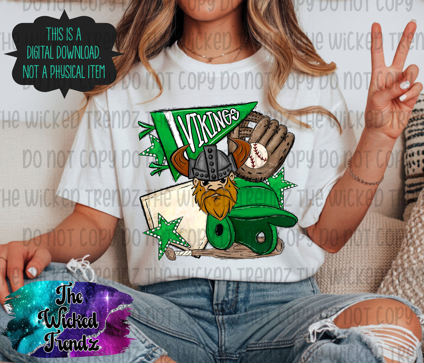 Vikings Green Baseball Team Mascot Digital Design