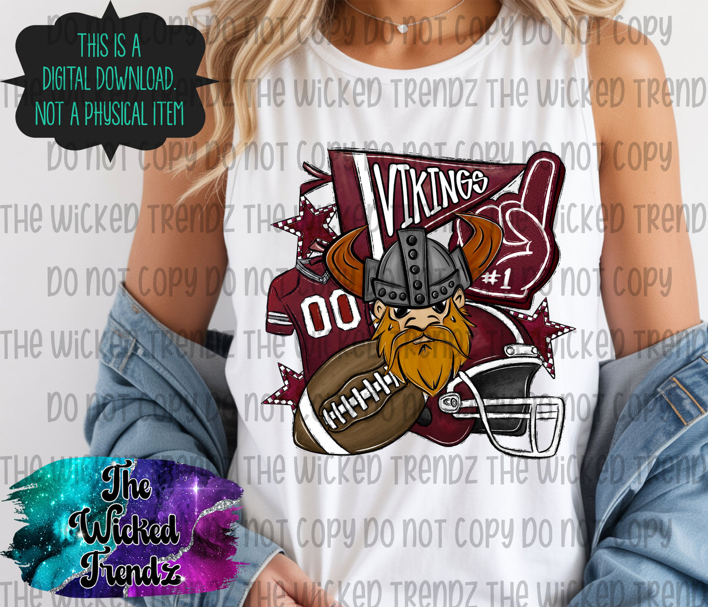 Vikings Maroon Football Mascot Digital Design