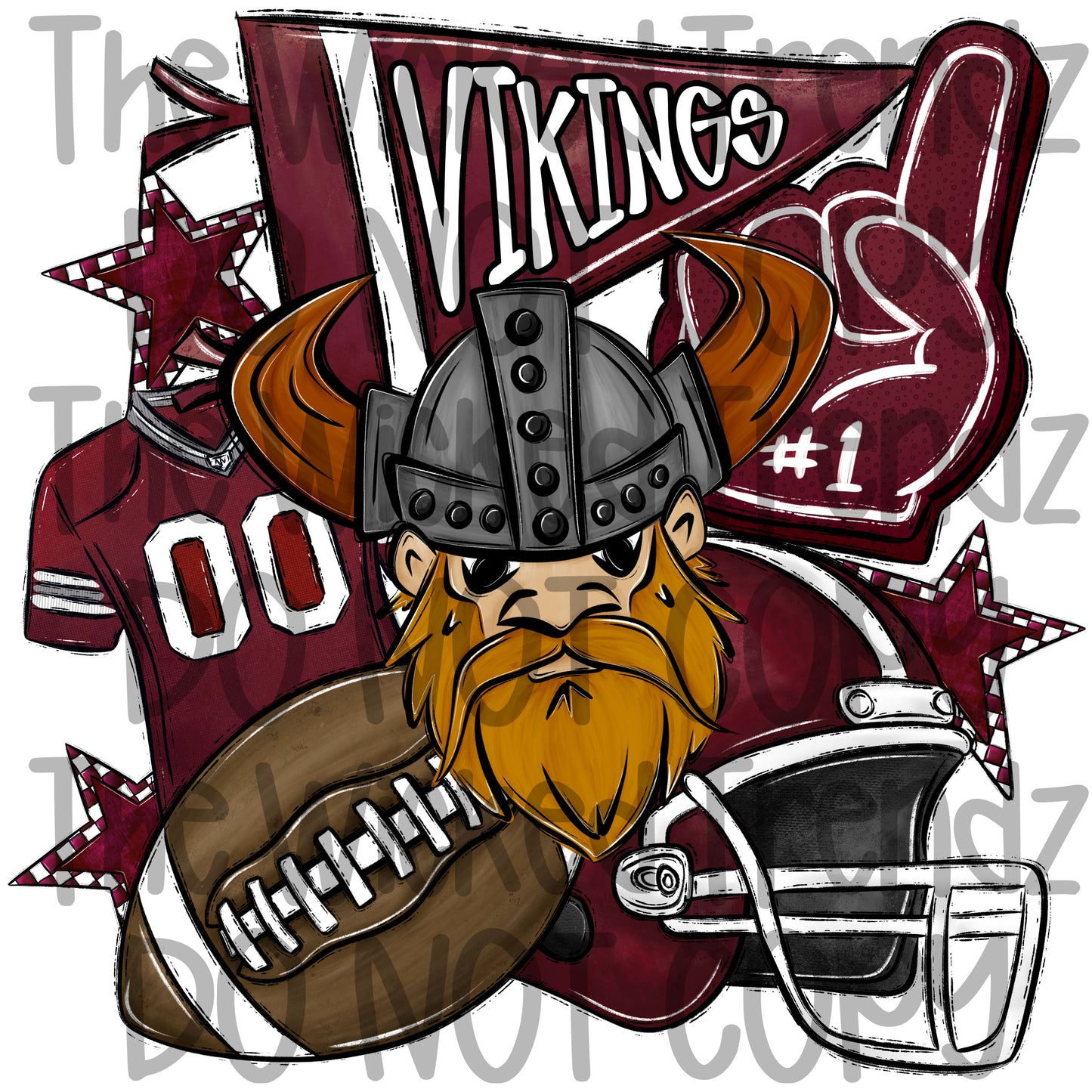 Vikings Maroon Football Mascot Digital Design