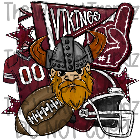 Vikings Maroon Football Mascot Digital Design