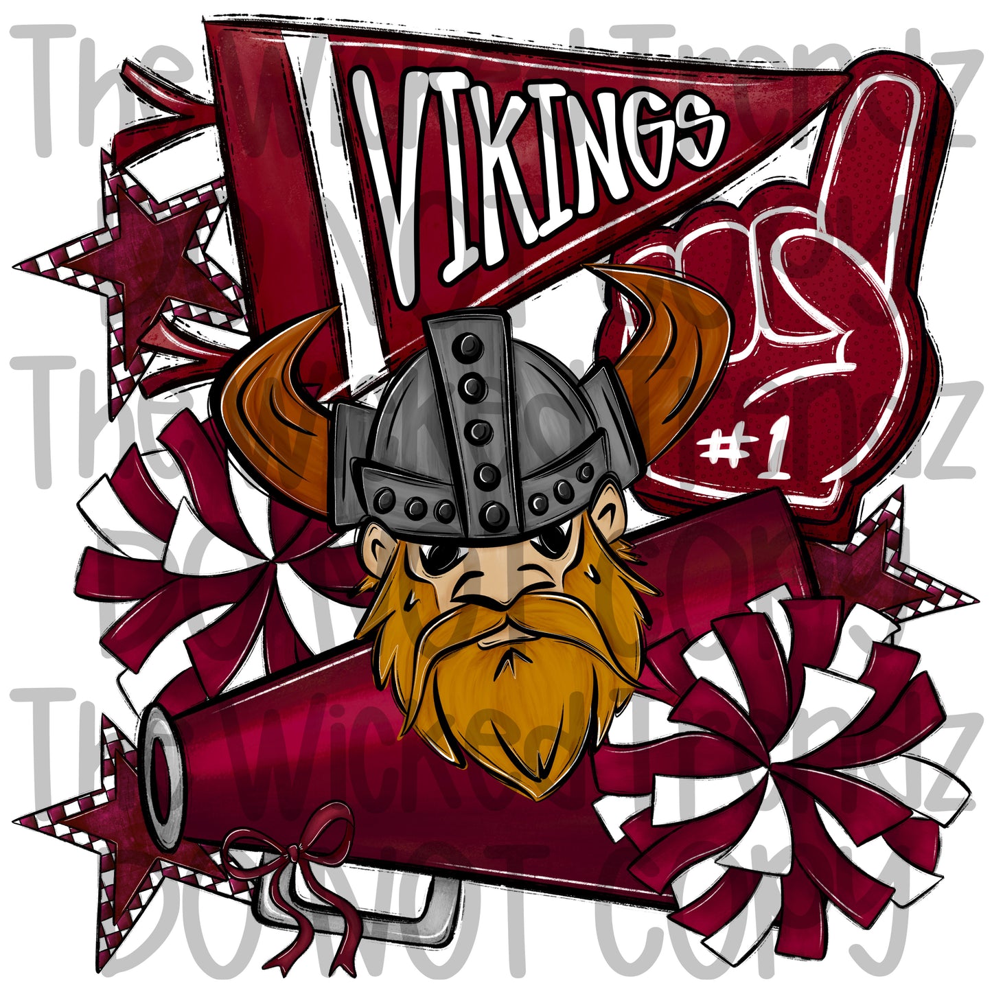 Vikings Maroon Cheer Cheerleading Cheerleader Mascot Digital Design Spirit Shirt Design