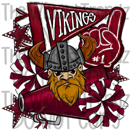 Vikings Maroon Cheer Cheerleading Cheerleader Mascot Digital Design Spirit Shirt Design