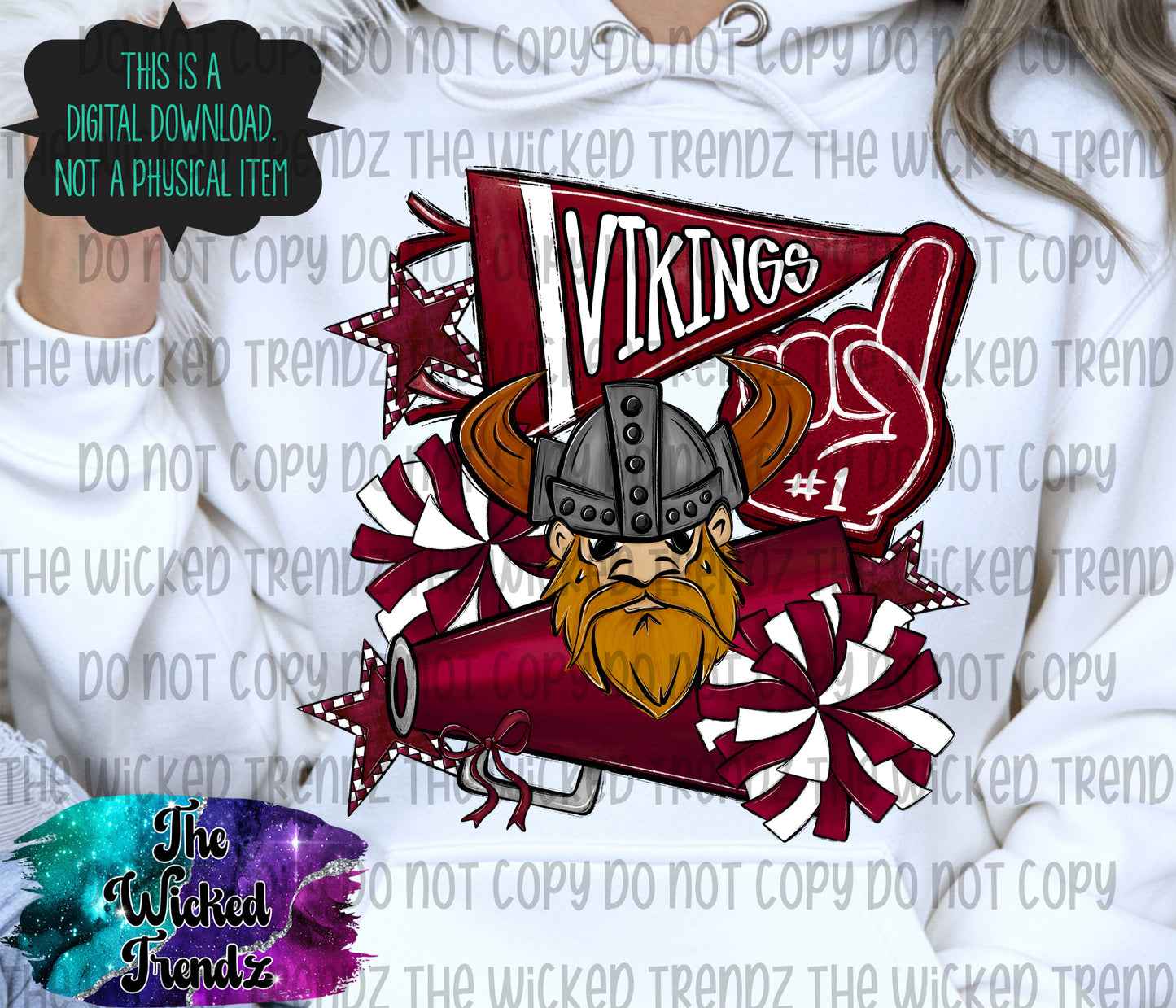 Vikings Maroon Cheer Cheerleading Cheerleader Mascot Digital Design Spirit Shirt Design